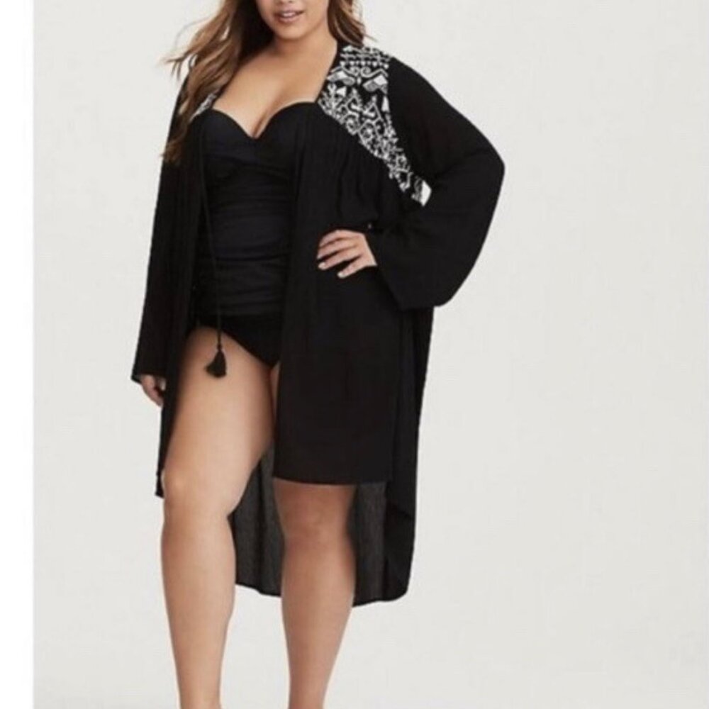 Plus Size 3x 4x Torrid Black Swimsuit Coverup cover up embroidered swim